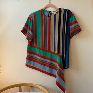Diane von Furstenberg Striped Silk Asymmetric Top